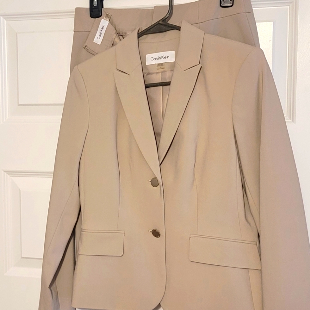Calvin Klein Cream Skirt Suit Blazer